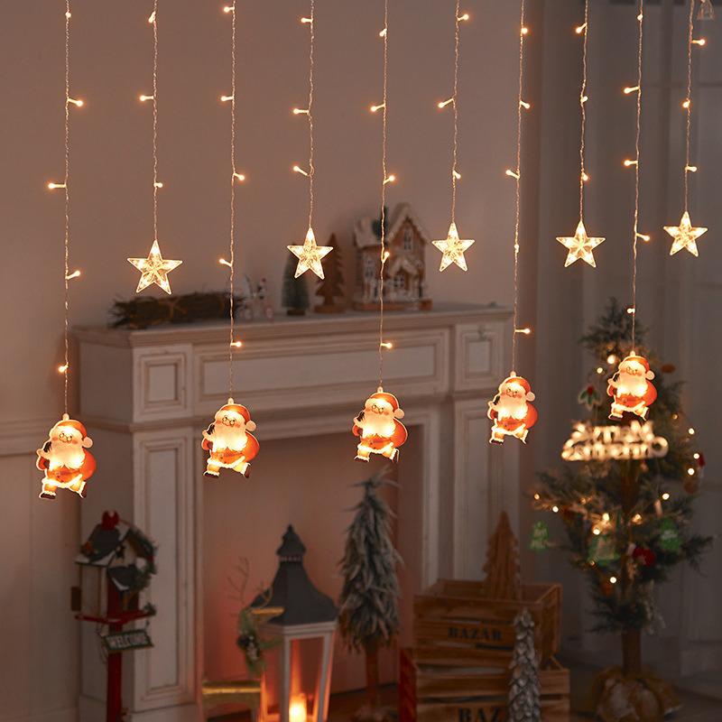 Outdoor USB-Powered Waterproof LED Curtain Lights for Christmas Yard Decoration Plug-in, 10 Hang