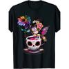 European Sizes Vibrant Day of the Dead Sugar Skull Sunflower Print T-Shirt - Men's Casual Sleeve, Round Neck, Soft Comfortable Fit,