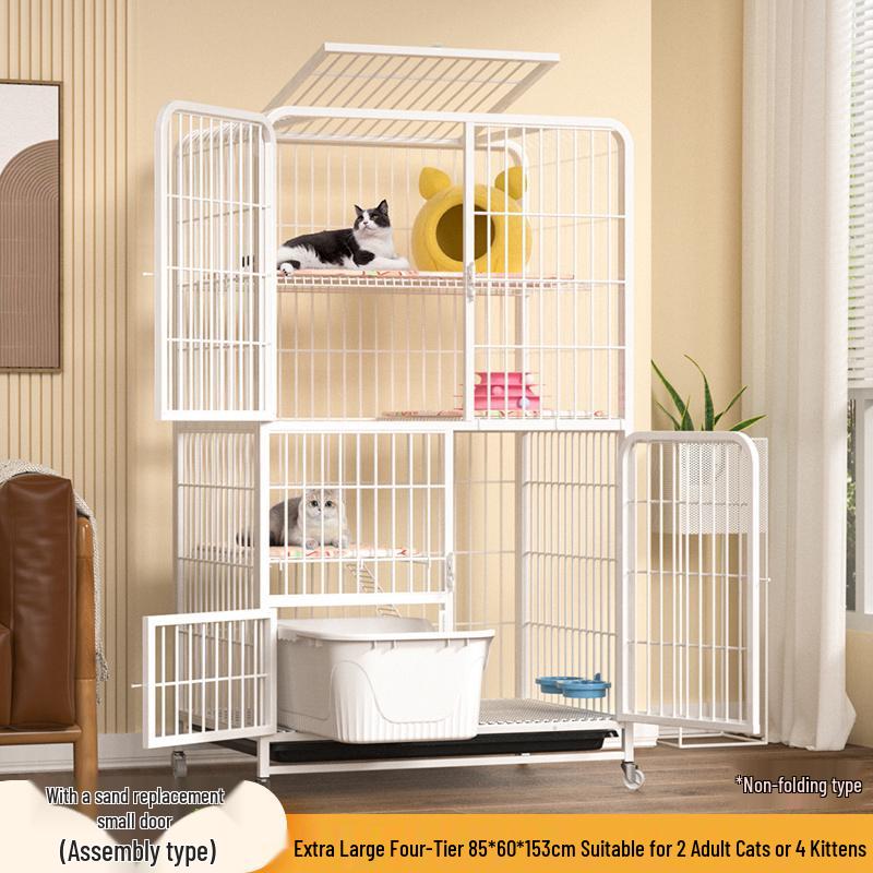 Foldable Indoor Cat Cage with Toilet – Space-Saving Cat House and Balcony for Small Apartments