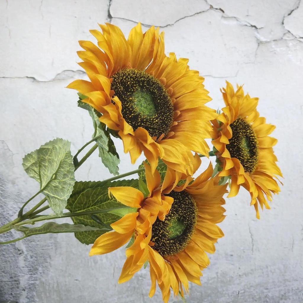 3 Heads/Bunch Decorative Home Decor DIY Craft Fake Flores Bouquet Artificial Flower Silk Sunflower Wedding Decoration