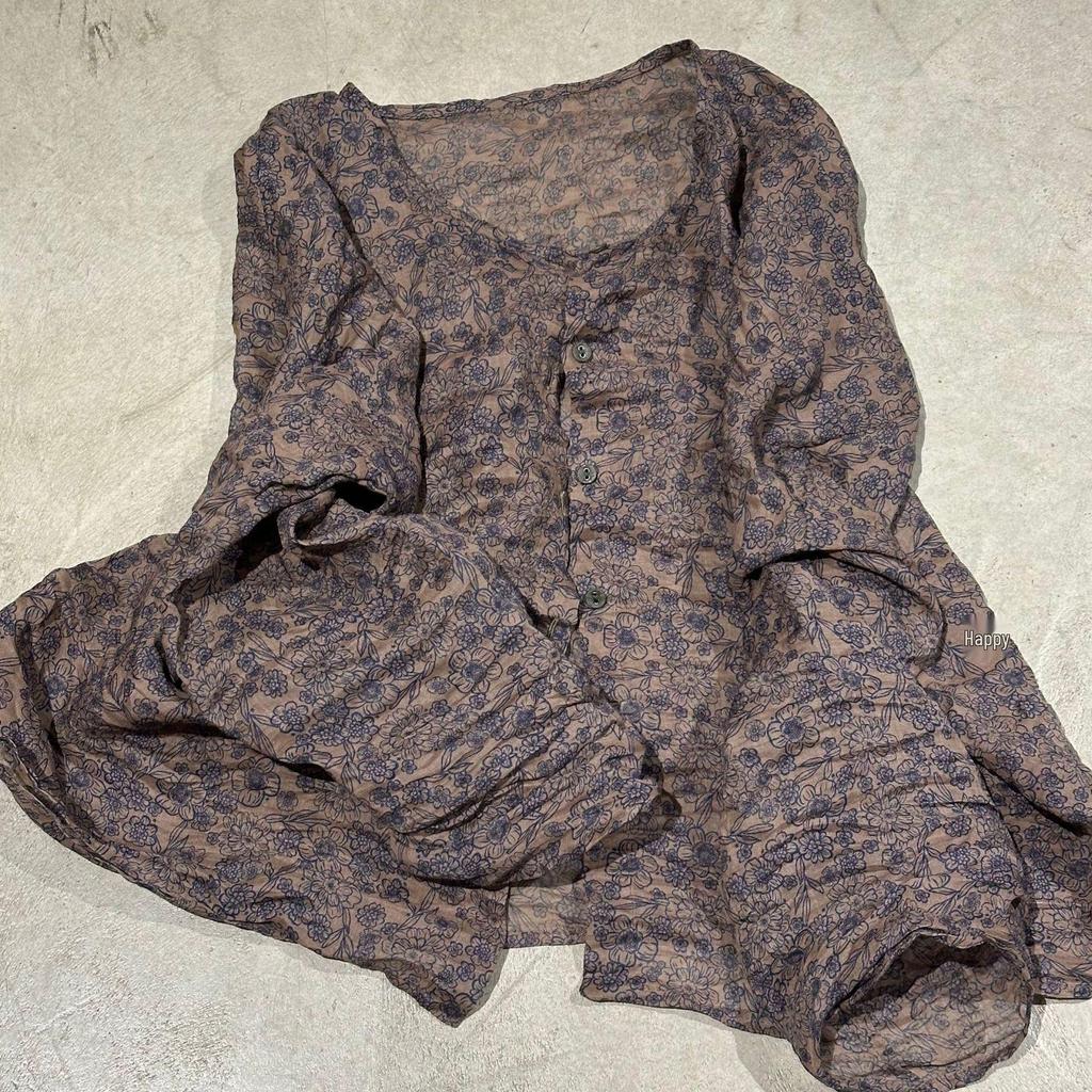 SN56 Versatile Crew Neck Ramie Cardigan - Summer Sun Protection, Solid Color, Drop Shoulder.