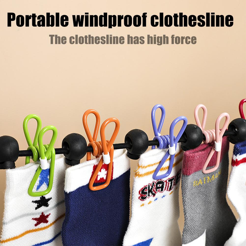 Varal Portátil com 12 Pregadores Coloridos, Varal à Prova de Vento Retrátil Elástico para Quintal, Varanda