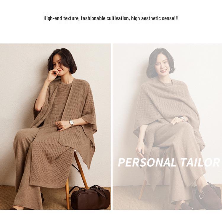 Women's High Waist Wide Leg Cashmere Pants - Floor-Length, Elastic Waist, Urban Fall/Winter Style