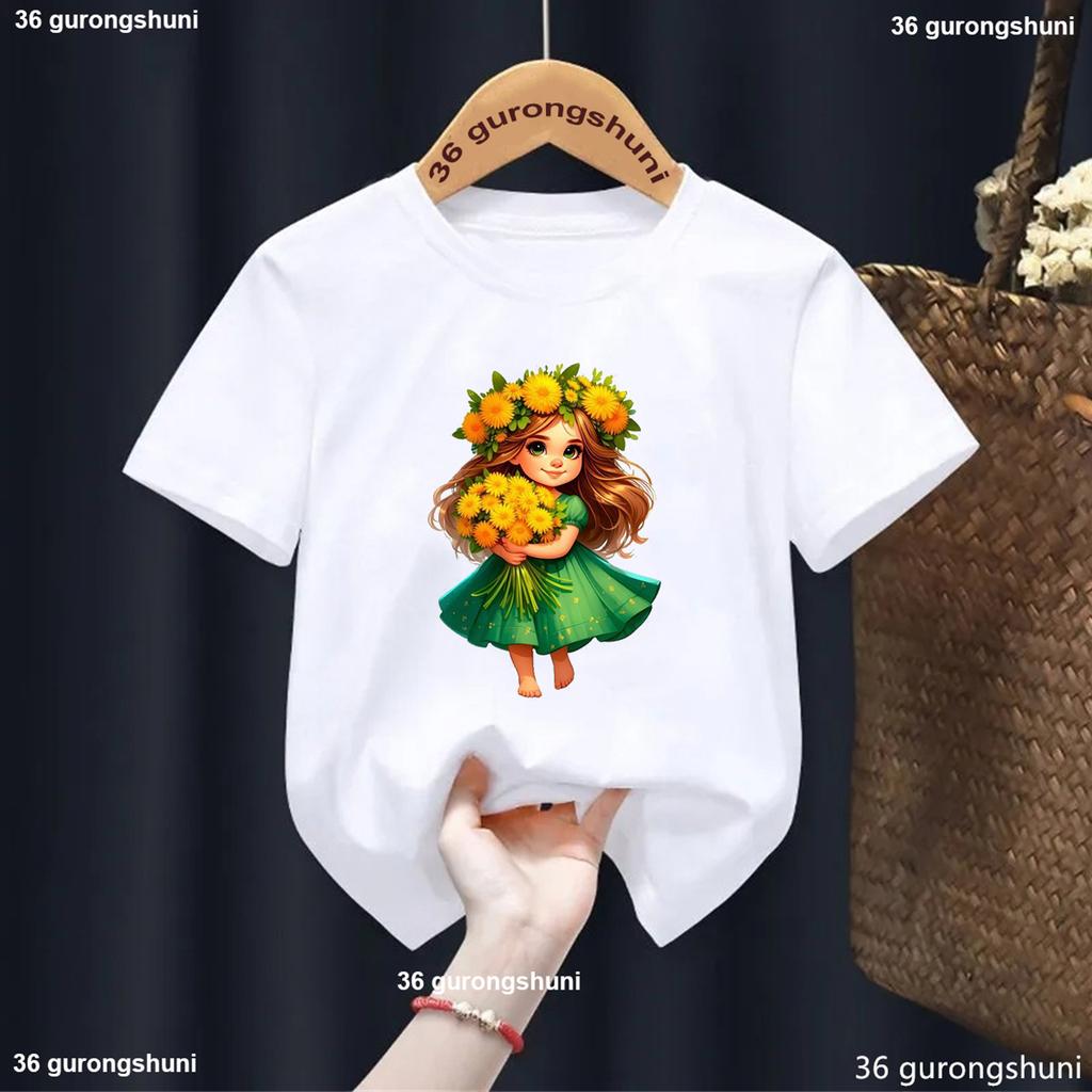 Cute Girl Ballet Dance Printed Cotton Childerns T-shirts Kawaii Girls Clothes Summer Kids Short Sleeve White Top