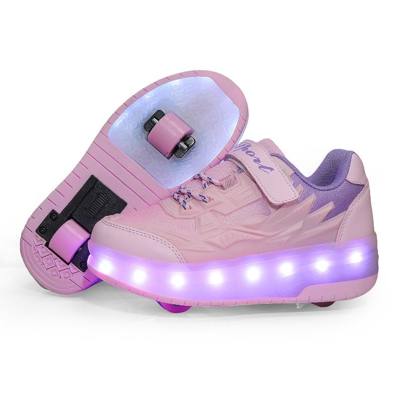 New Double-wheel Four-wheel Runaway Shoes Charging Model, Children's Adult Wheels Shoelace Lights, Men's and Women's Sports Shoes Roller Skates