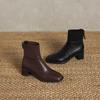 Krazing Pot Sheepskin Autumn Winter Shoes Thick Heels Size 42 Square Toe Zipper Knitwear Vintage Ankle Boots