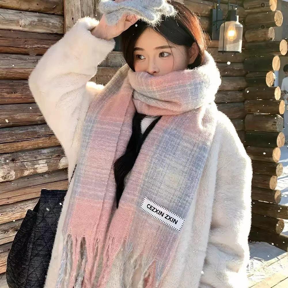 New Monochrome Dotted Scarf Women's Autumn and Winter New Warm Thickened Student Korean Version Versatile Shawl