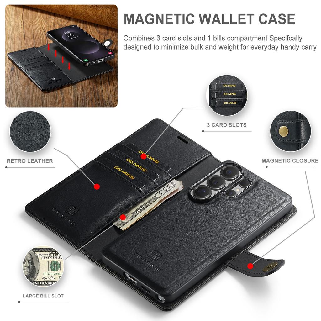 2-in-1 Removable Magnetic Flip PU Leather Case Card Wallet Holder Phone Back Cover For Samsung Galaxy S26 Ultra S25 S24 S23 S22 Plus Protector Skins