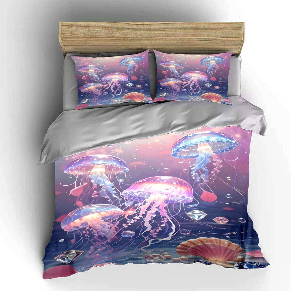 Glowing Jellyfish and Seashells. Bedding Sets Duvet Cover Sets Duvet Covers Pillowcases(1 * Duvet Cover 2 * Pillowcases Without Duvet Insert)
