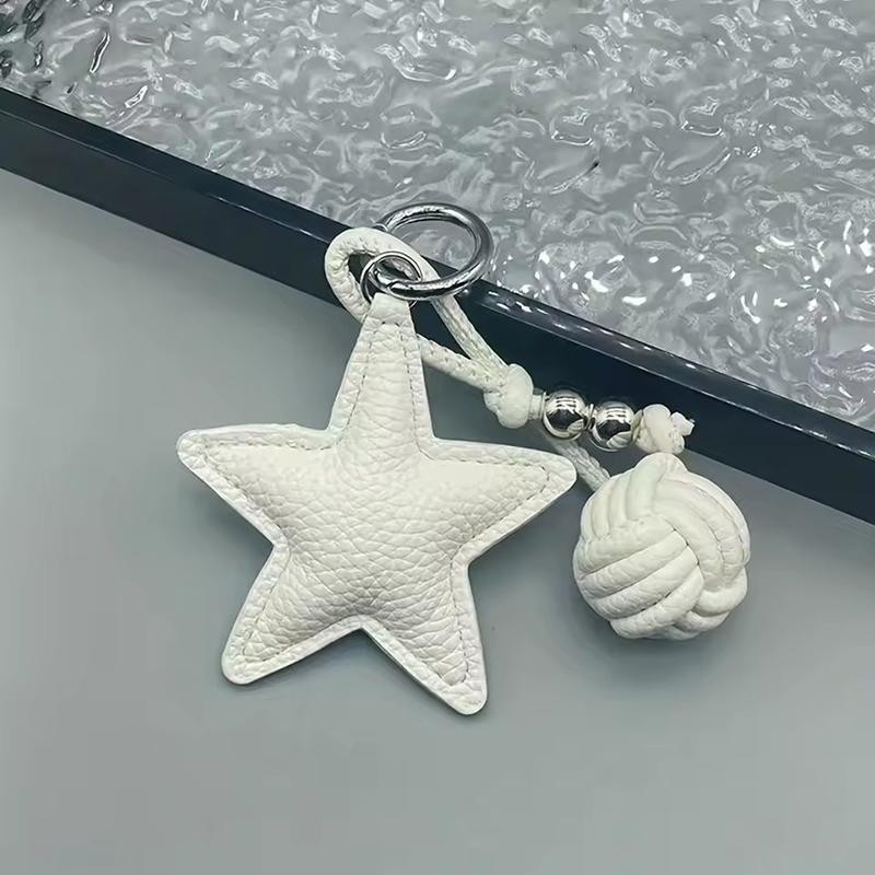 Leather Star Keychain Pentagram Car Keyring with Woven Leather Rope Ball Pendant Creative Bag Pendant Decoration for Women