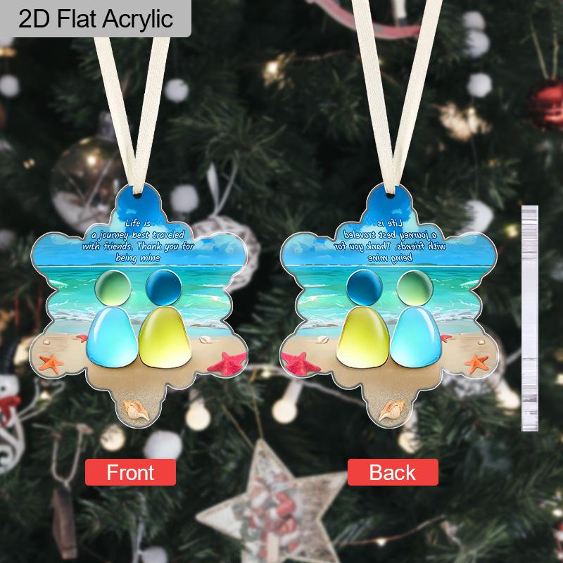 1pc/2pcs Snowflake-Shaped Sea Acrylic Keepsake, Sea AcrylicFriendship Christmas Tree Hanging Ornament,Acrylic Friendship Gifts for Best Friends