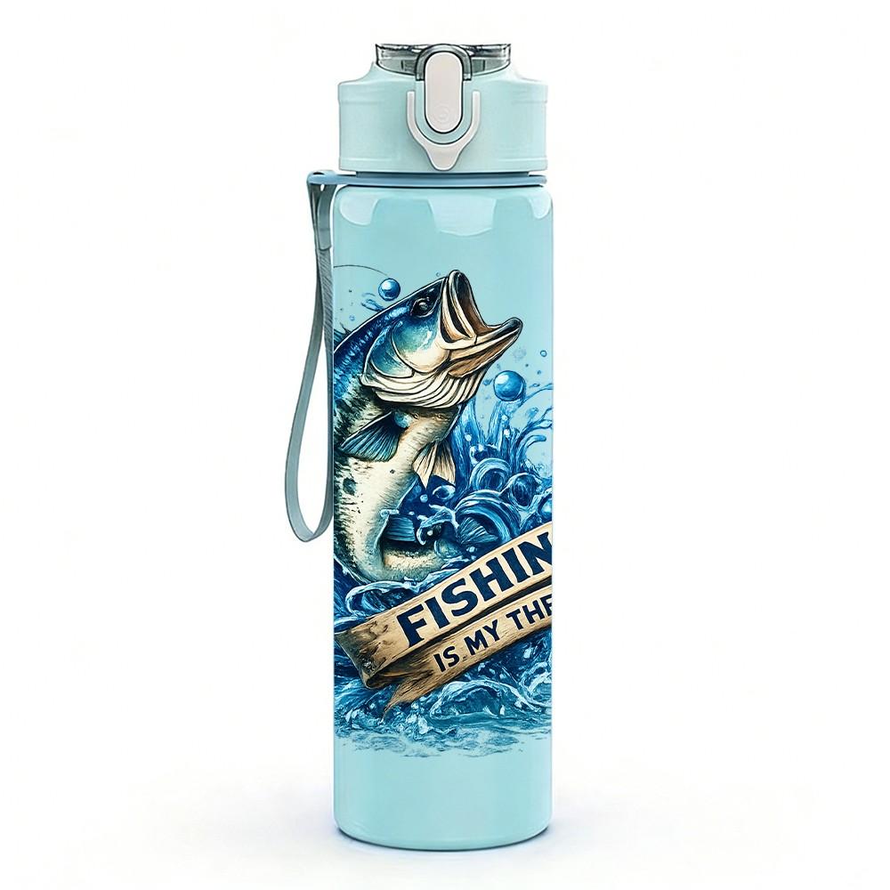 1PC Trout Fish Fishing Theme Art Print 750ml Color Plastic Sports Water Bottle Leakproof Flip Straw Lid Suitable for Sports Office Home Use