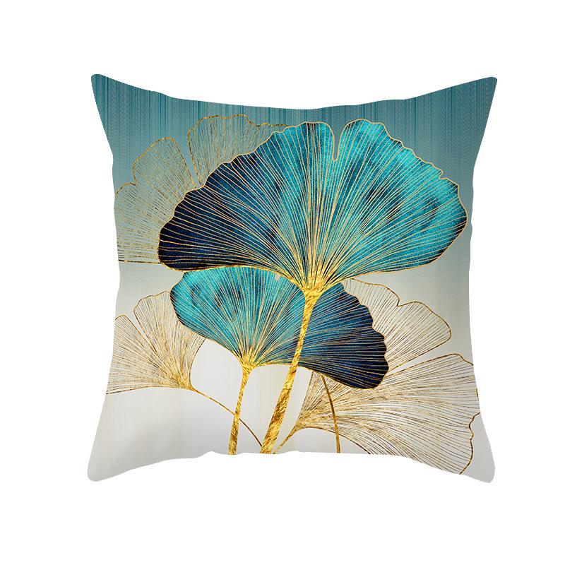 Peach Skin Ginkgo Leaf Pillowcase - Green Plant Design Sofa Cushion Cover for Living Room