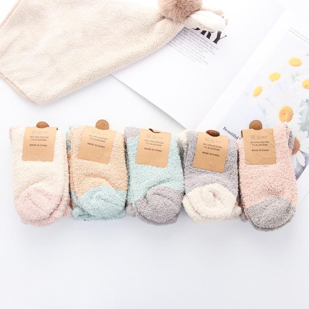 Candy Colors Winter Warm Plush Cashmere Sox Coral velvet socks Thickening Soft