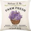 Plant and Flower Linen Pillowcase Purple Lavender Printed Pillow Cushion Cover Home Sofa