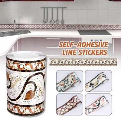 5 Meter PVC Mosaic Self-adhesive Wall Border Sticker Waist Line Waterproof Wallpaper Baseboard European Wall Decor Skirting Line