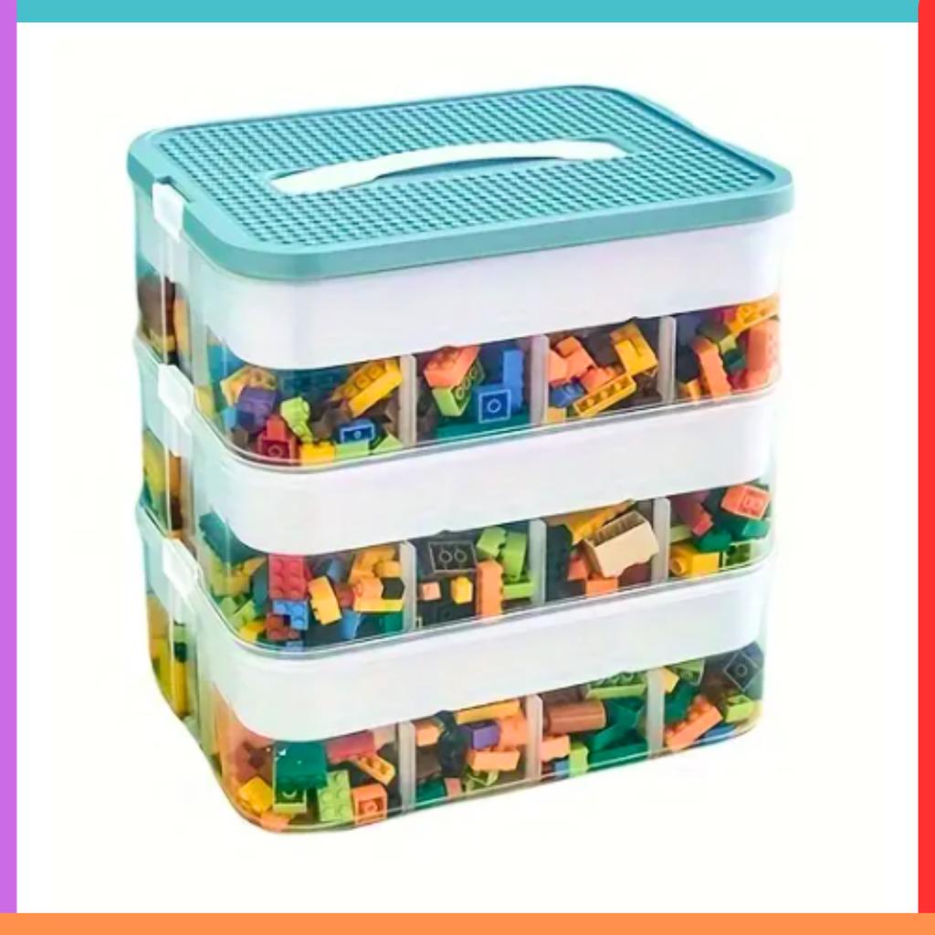 3-layer container for blocks, organizer with compartments, 3-story box