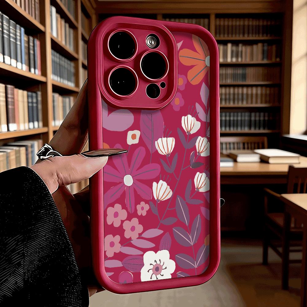 Purple Floral Pattern Phone Case for iPhone 17 16 15 14 13 12 11 Pro Max Plus Anti Scratch, Gel Flexible Protective
