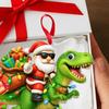 Weihnachtsmann auf Dinosaurier Ornament Lustiger Weihnachtsmann Acryl Hängedekoration Neuheit Dino Weihnachtsbaumschmuck für Kinder Jungen Männer