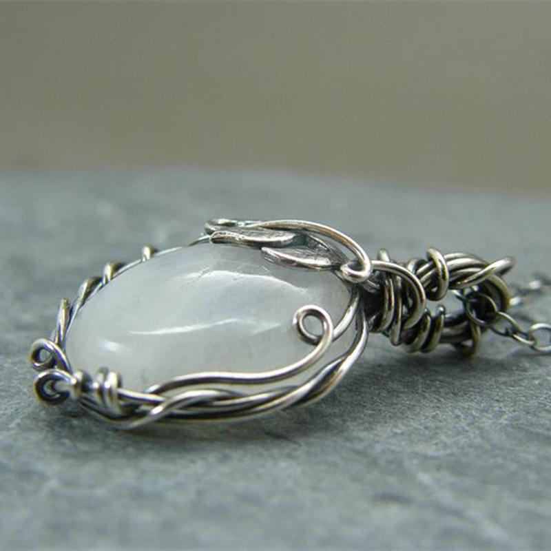 Vintage Bohemian Moonstone Leaf Pendant Necklace for Women