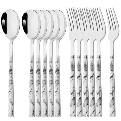 12Pcs Dinnerware Set Stainless Steel Imitation Wooden Handle Cutlery Clamp Western Tableware Dinner Fork Spoon Kitchen Accessori