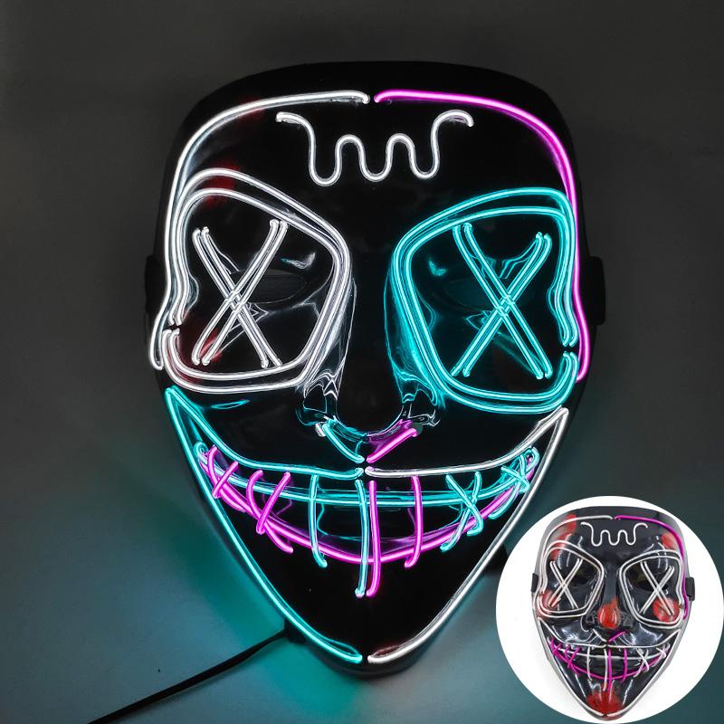 High Quality Rave Mask Decor Cosplay Purge Mask Halloween Horror Led Luminous Mask For Makeup Prom Party Cosplay Costume