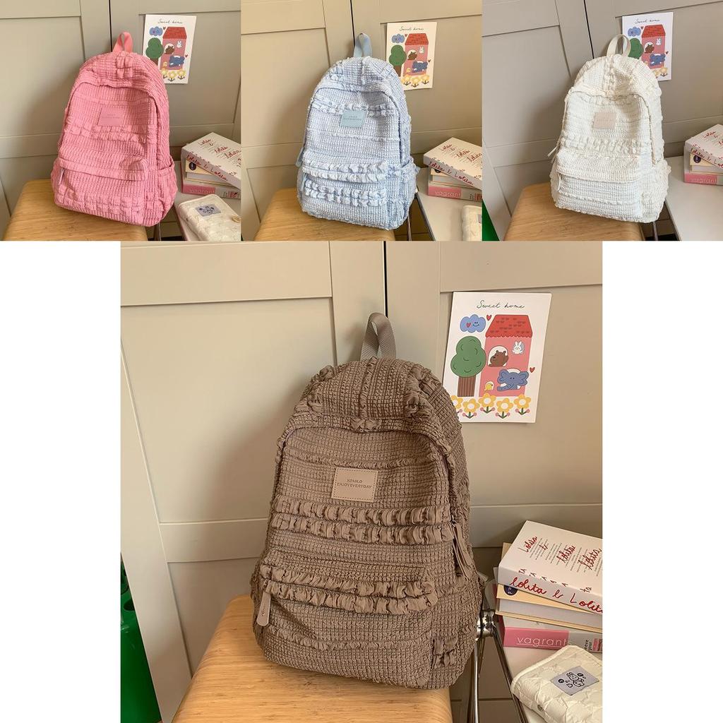 Nylon Sweet Style College Backpack With Macaron Colors For Girls And Teens