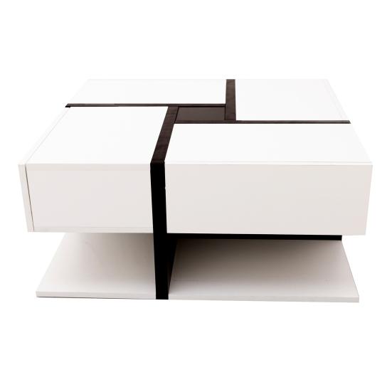 Wood Center Table High Gloss Coffee Table with 4 Drawers Unique Tea Color Coordination And Line Design Storage Space Below