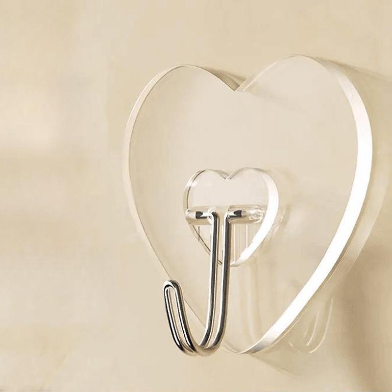 Heart Shaped Transparent Adhesive Hooks 20/40/60Pcs Reusable No Drill Plastic Hangers for Home Dorm Wall Storage