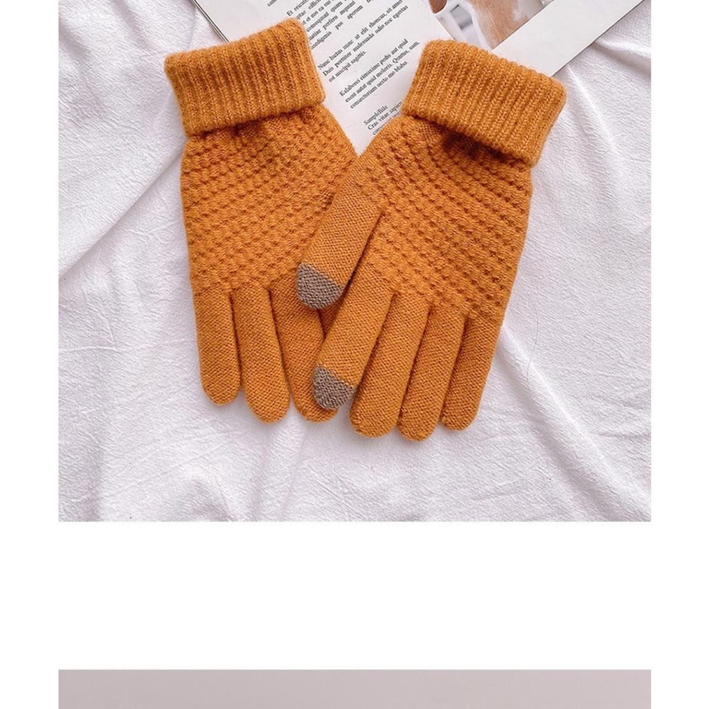 Female Autumn and Winter Korean Version Cute and Thick Double-layer Riding Cold Resistant Touch Screen Plush Knitted Warm Pineapple Gloves