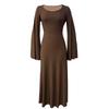 Women's Solid Color Stripe U-neck Long Sleeve Lace-up Dress