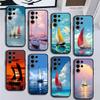 Sailing Ship Boat Phone Case For SamsungS25,24,21,22,23,30,Ultra,20,Plus,Fe,Lite,Note,10,9,Soft Black Cover