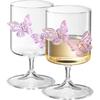 Bicchieri da Vino e Acqua Farfalla 250 ml Bicchieri Gambo Lungo Trasparenti Decorazioni con Farfalle Rosa 3D per Cocktail Champagne Succhi Ecc.