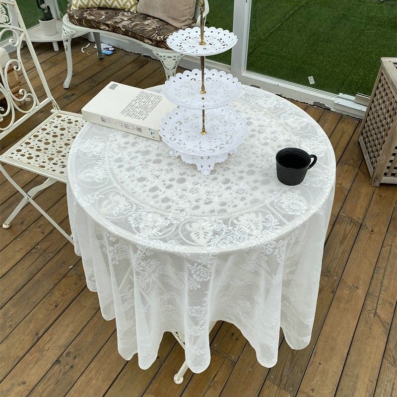 

French Style Retro Pastoral Style Accessible Luxury Fancy round Table Cover Cloth round Tablecloth Cotton Linen Fabric Dustproof Cover Cloth Rose yarn 90*90cm]