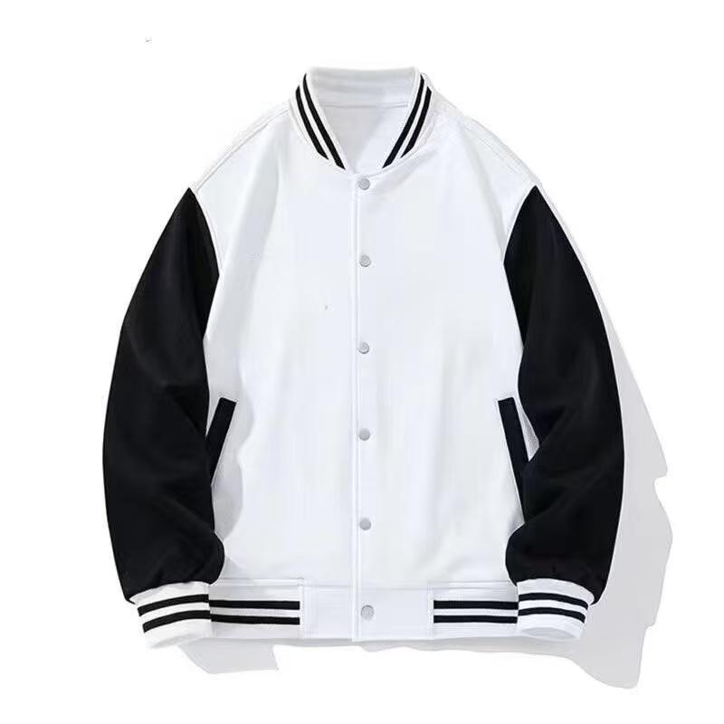 American Size Black & White Trendy Retro Men s Color Block Baseball Jacket for Spring/Summer 2XL