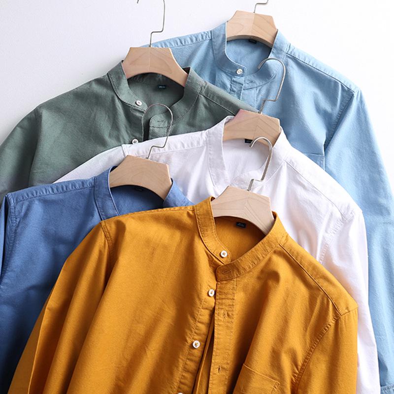 Men's Shirt Cotton All-match Long Sleeve Tops Spring Summer Solid Color Shirts Man Casual Blouses Streetwear Men