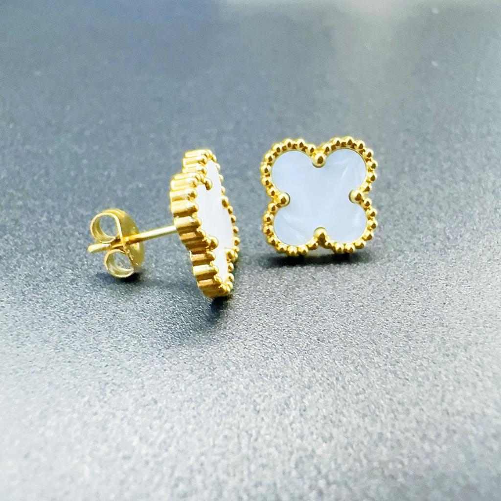 Double Sided Titanium Steel Clover Bracelet Necklace Ring Earrings Women's Non Fading Set Jewelry