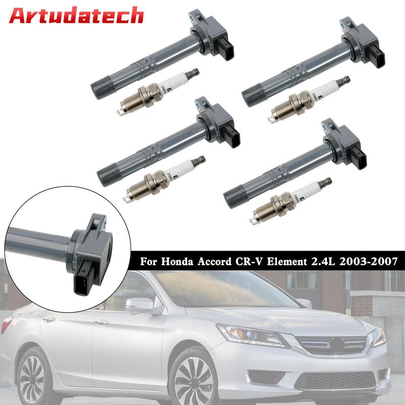Artudatech 4X Ignition Coils+Spark Plugs UF311 For Honda Accord CR-V Element 2.4L 2003-2007 2004 2005 2006