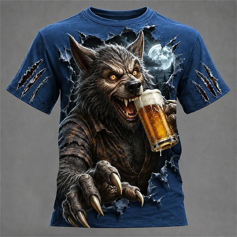 Men's Summer Halloween Cool and Spooky Werewolf Print Short-Sleeve T-Shirt Fashionable Trendy Streetwear Short-Sleeve T-Shirt