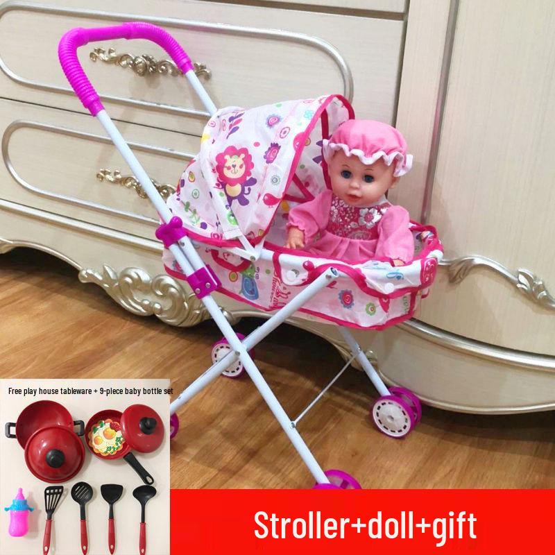 Baby Girl Doll Stroller with Light and Sound - Pretend Play Birthday Gift