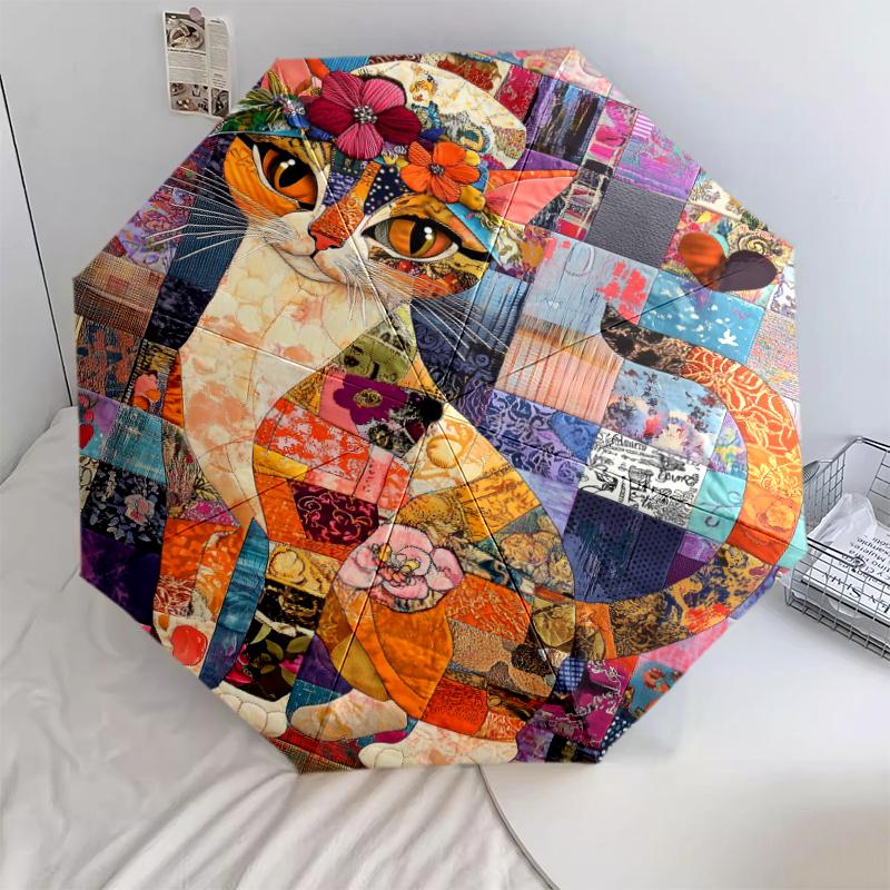 1 PC Automatic Folding Umbrella - Fox, Cat, Rooster Pattern, Portable & Foldable Design with 8 Ribs, Christmas Birthday Gifts