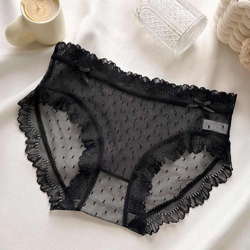 Japanese Girl's Ice Silk Lace Underwear - Lightweight, Breathable, Mid-Waist, Seamless, Cute Triangle Pants with Cotton Crotch.