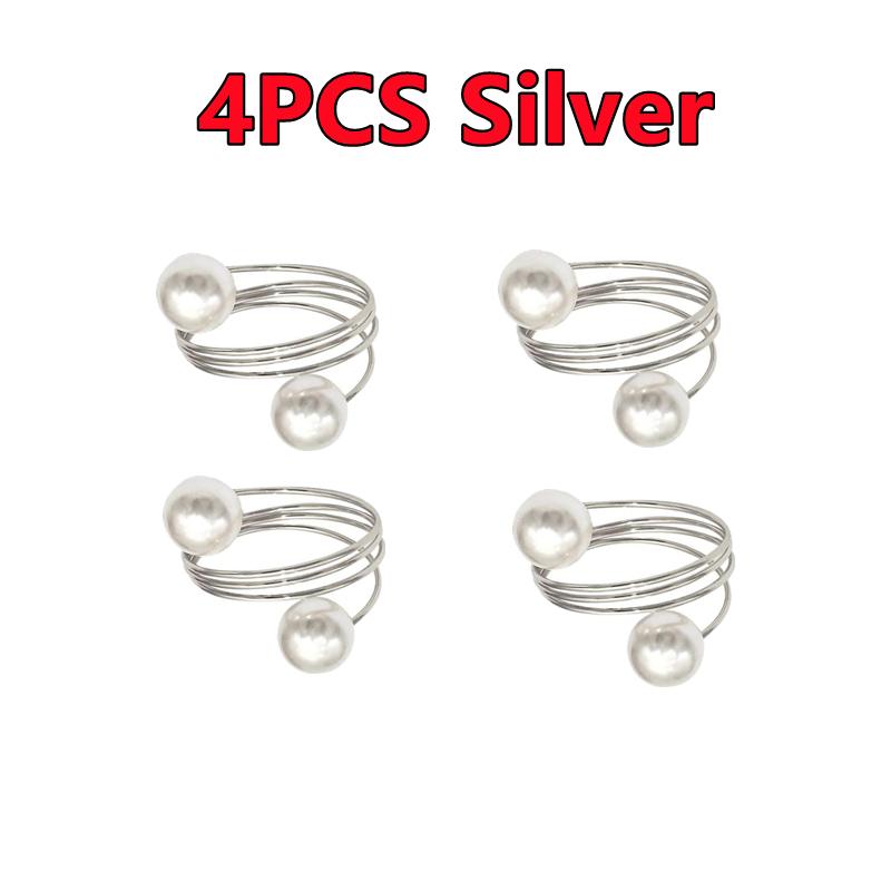 12-2PCS Metal Napkin Ring Imitation Pearls Napkin Buckle Napkin Holders For Wedding Christmas Banquet Home Dining Table Decors