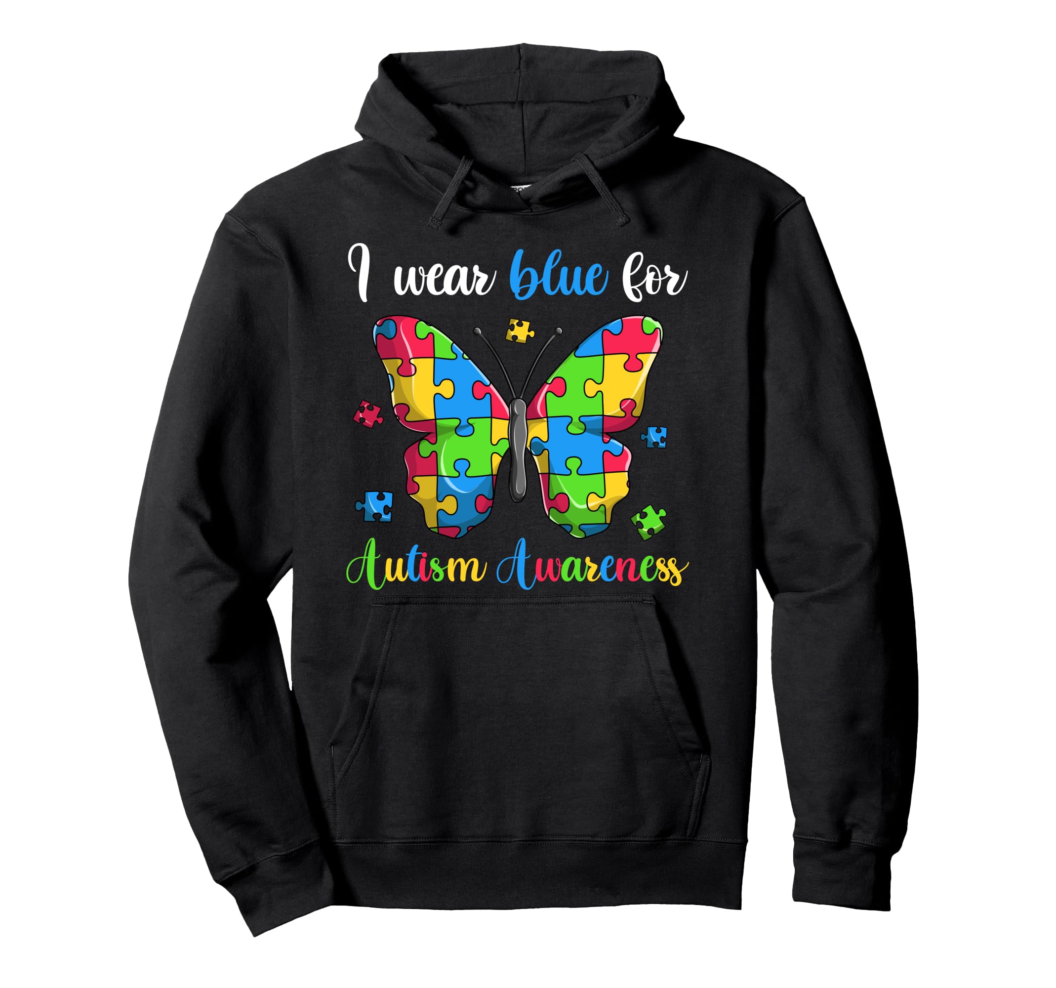

I Wear Blue for Autism Awareness Shirt Fun Puzzle Butterfly Hoodie чёрный