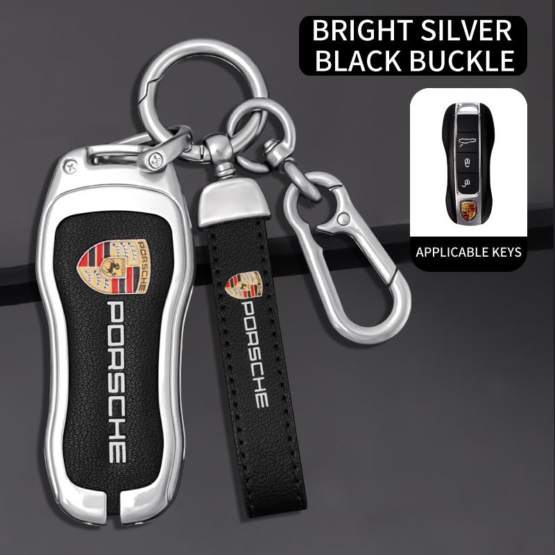 BMGB9 3 Buttons Zinc Alloy Leather Car Key Case Cover Key Shell For Porsche Cayenne Panamera Macan Cayman 718 911 Taycan Sticker