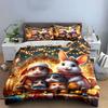 Festive Animals in Holiday Scene Bedding Duvet Cover Set  (1*Duvet Cover 2*Pillowcases, without duvet insert)