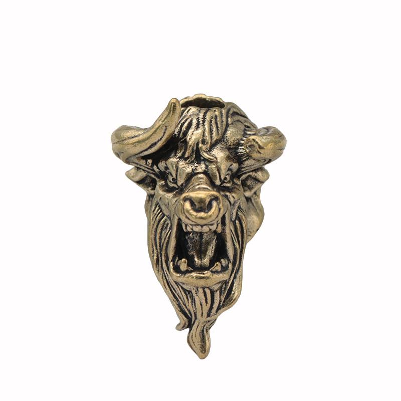 Bull Head Sculpture Brass Knife Beads EDC DIY Paracord Woven Bracelets Lanyard Pendants Accessories Outdoor Tool Hangings Charms