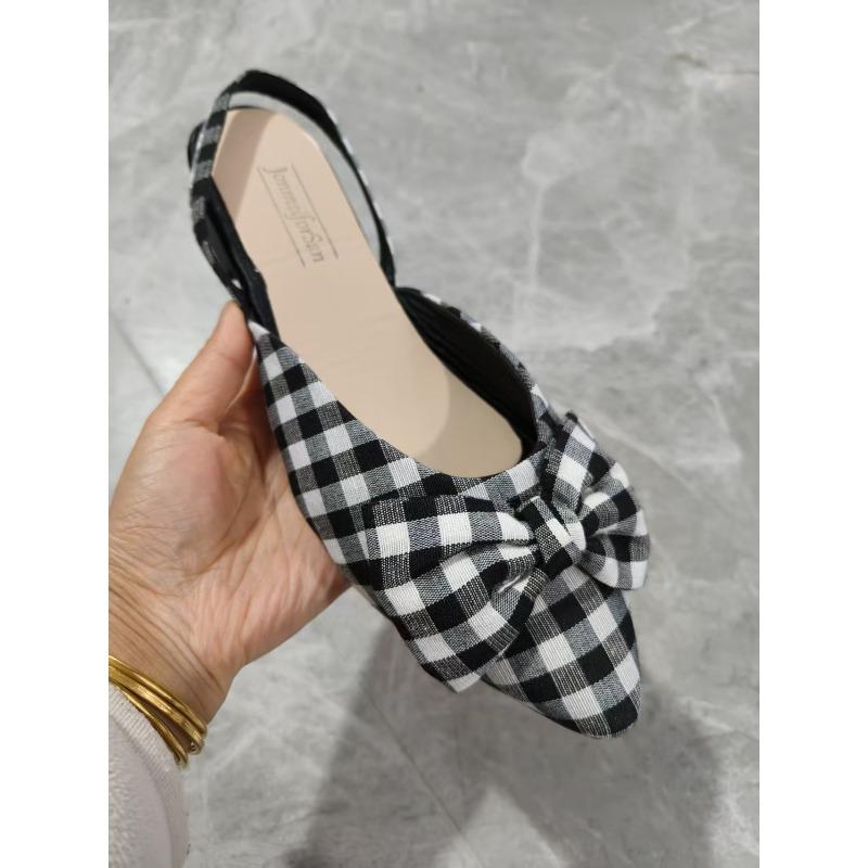 

Summer new French pointed head bow bag head sandals women s flat thick heel shoes temperament with skirt empty single shoes 41