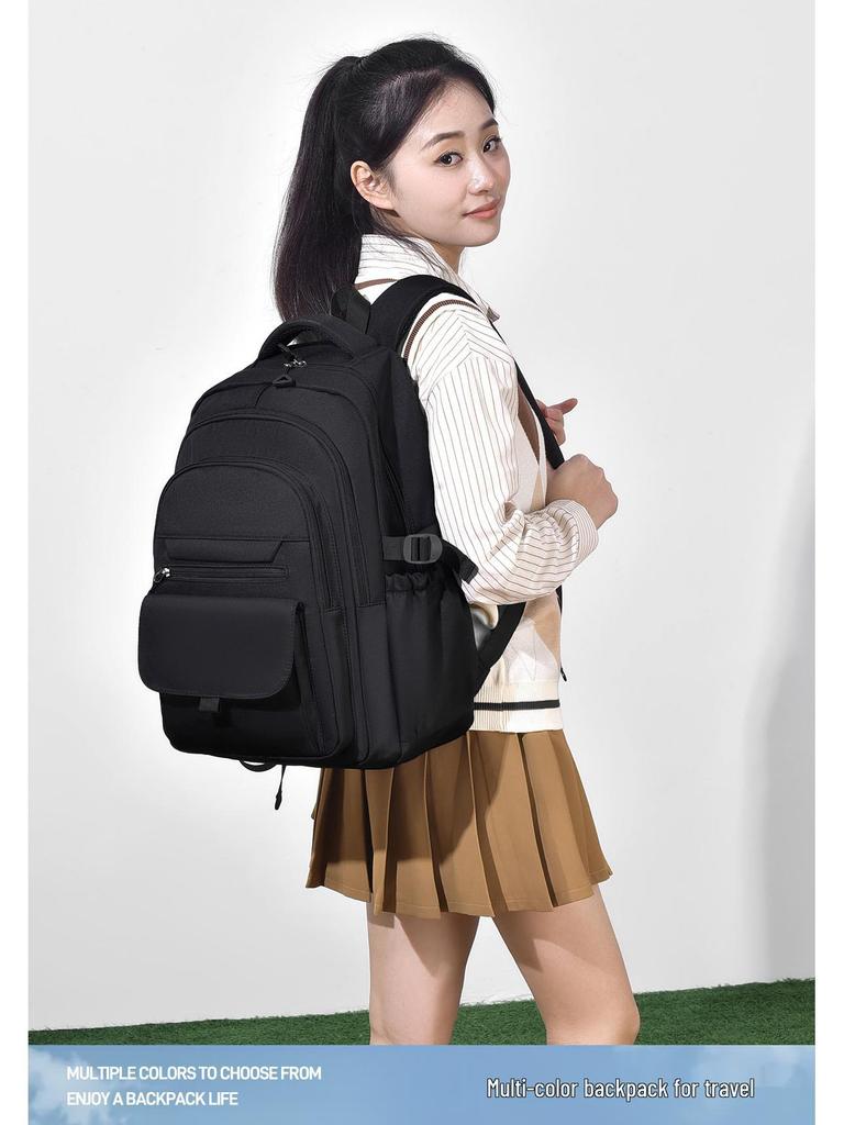 Solid Color Water-Repellent Backpack, 15.6-inch Oxford Cloth, for Junior High, High School, and College Students - Casual Travel Bag