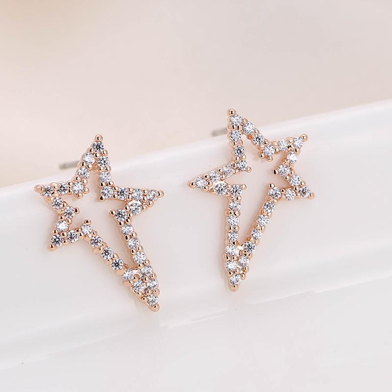 Micro-Paved Rhinestone Irregular Star Earrings with Copper Needles розового золота